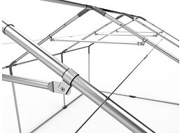 Zeltgestänge – Detail der Rahmenverstrebung.