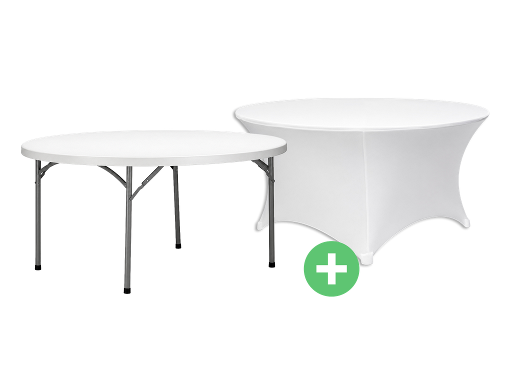 Runder Klapptisch - Durchmesser ⌀ 154 cm weiß + elastische Abdeckung